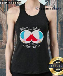 Colorful beach ball-sized lady nuts tank top displayed on a mannequin, showcasing vibrant design and summer style.