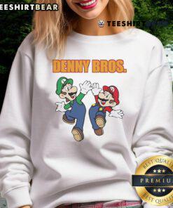 Nice Denny Bros Mario and Luigi 11 sweatshirt featuring colorful graphics of iconic video game characters.