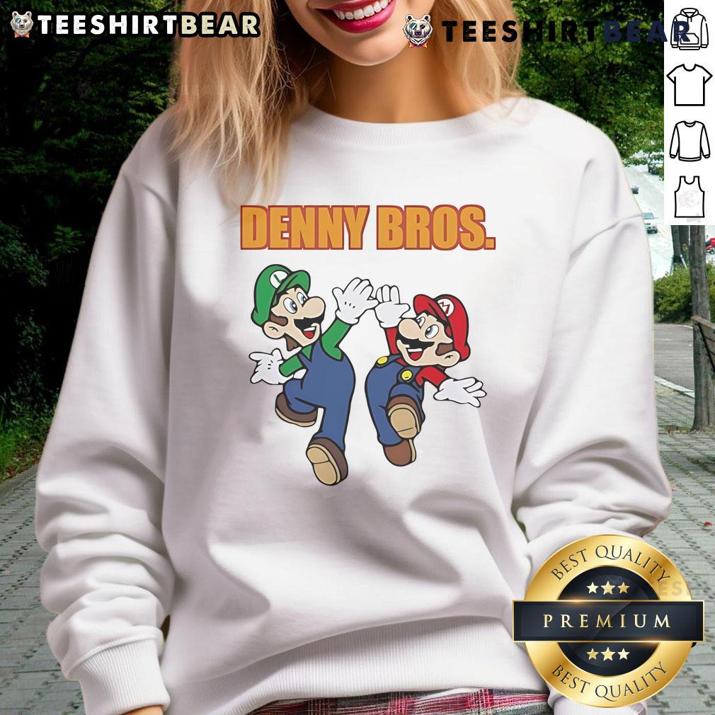 Nice Denny Bros Mario and Luigi 11 sweatshirt featuring colorful graphics of iconic video game characters.
