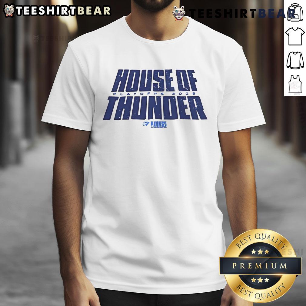 Nice Good House Of Thunder Game 5 Playoffs 2025 T-Shirt featuring team colors and logo, perfect for fans and game day.