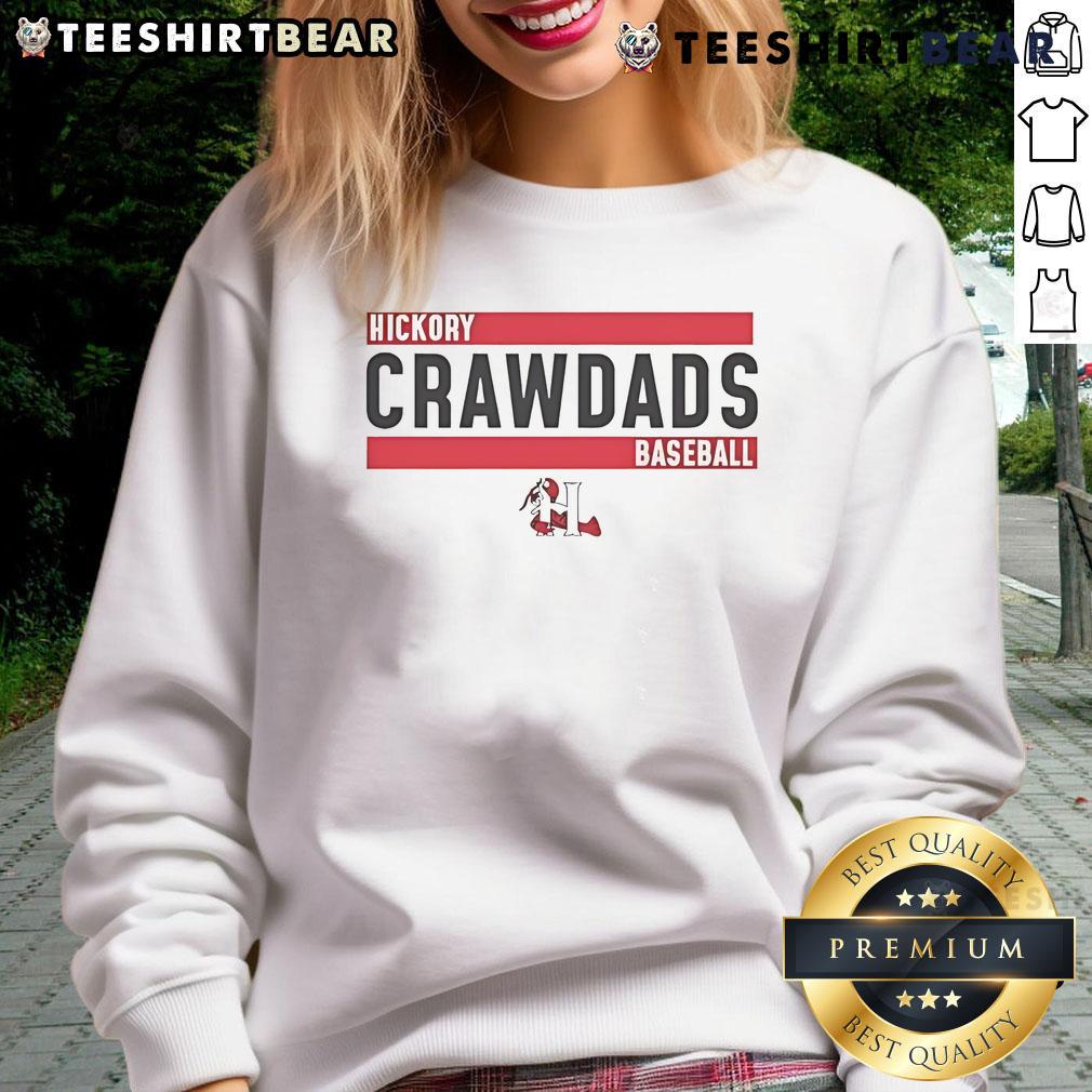 Nice Hickory Crawdads baseball logo sweatshirt featuring vibrant team colors and a stylish design for fans.