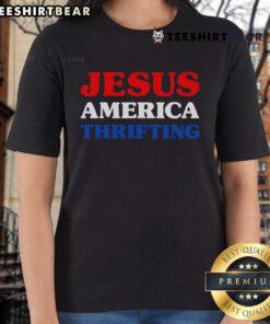 Womens Nice Jesus America Thrifting Tee featuring a stylish design, perfect for casual outings and thrift store lovers.