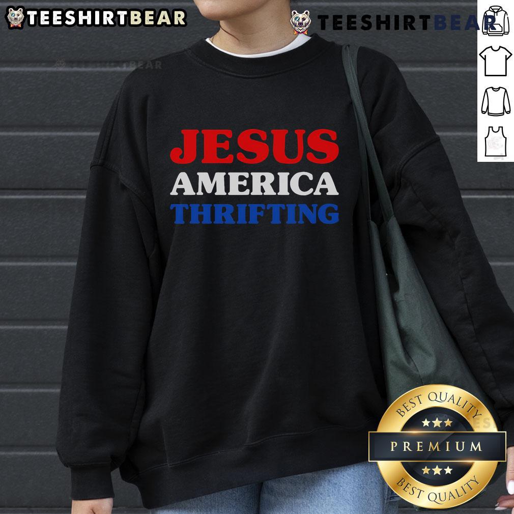 Nice Jesus America thrifting sweatshirt featuring a vintage design perfect for casual wear and thrift store finds.
