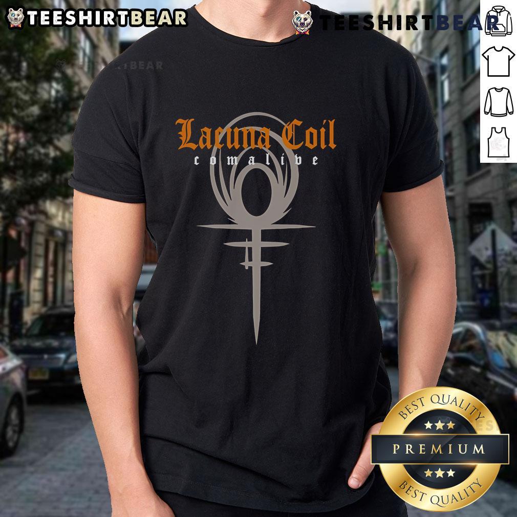 Alt Text: Nice Lacuna Coil Comalive Milan T-Shirt featuring iconic band logo and design, perfect for fans of Lacuna Coil.