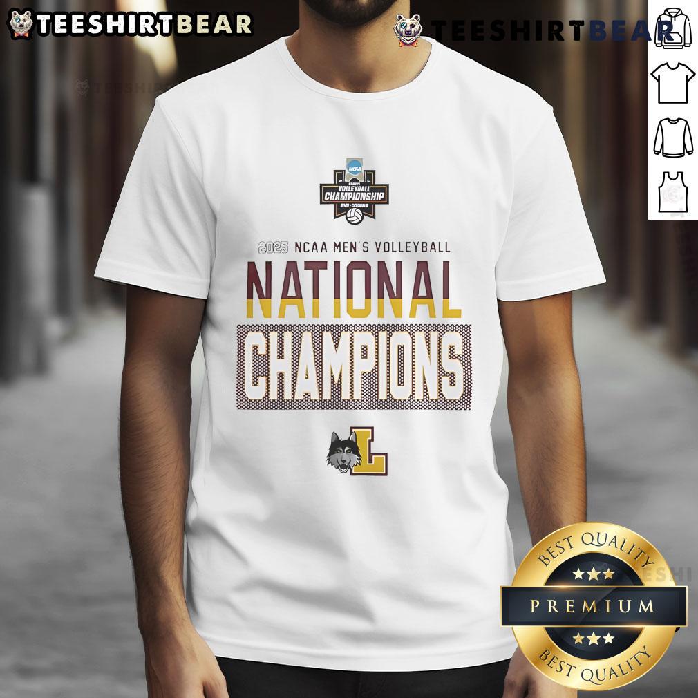 Loyola Ramblers NCAA Men's Volleyball 2025 National Champions T-Shirt showcasing team colors and logo.