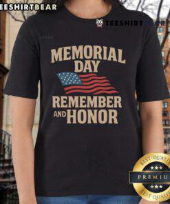 Nice Memorial Day Remember and Honor ladies tee featuring patriotic design and vibrant colors for honoring veterans.