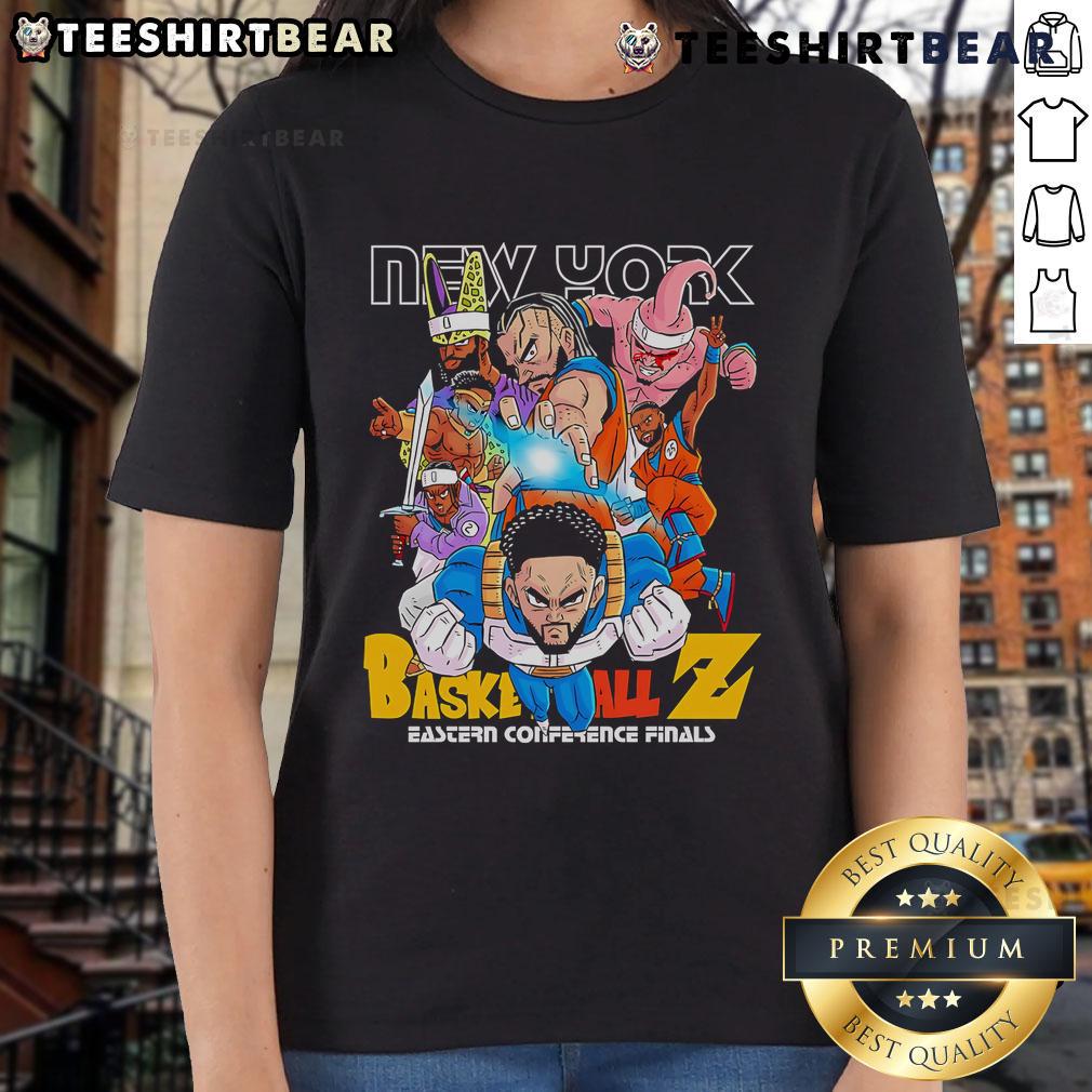Nice New York Basketball Eastern Conference Finals Dragon Ball ladies tee featuring vibrant graphics and a stylish design.