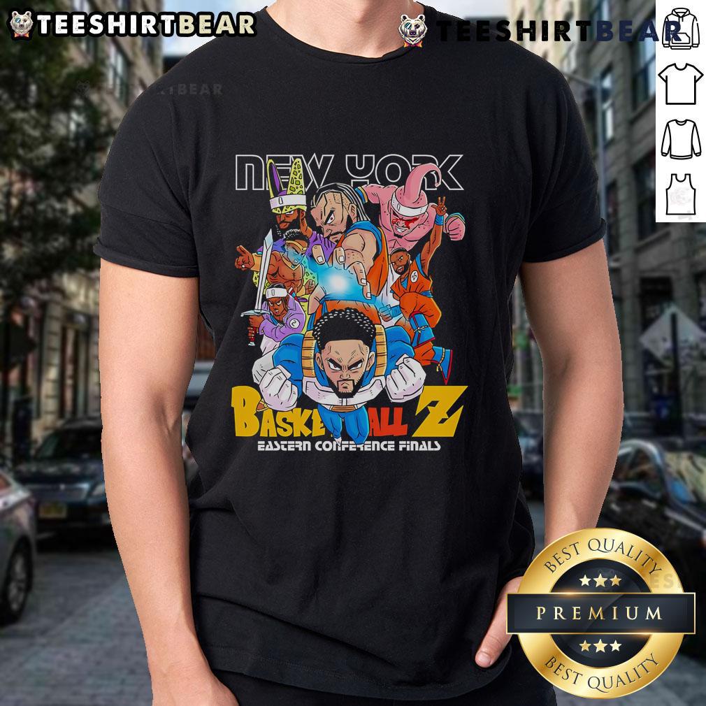 Alt Text: Nice New York Basketball Eastern Conference Finals Dragon Ball T-Shirt featuring vibrant graphics and bold colors.