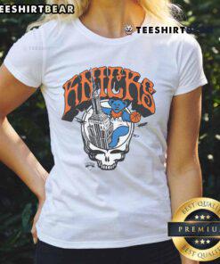 Stylish Nice New York Knicks x Grateful Dead Skull ladies tee featuring vibrant graphics and comfortable fit.