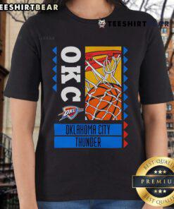 2025 Ladies' tee featuring Oklahoma City Thunder Basketball design, perfect for fans and stylish sportswear enthusiasts.