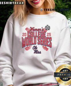 Nice Ole Miss Rebels 2025 NCAA Softball Women's College World Series sweatshirt in navy blue with team logo design.