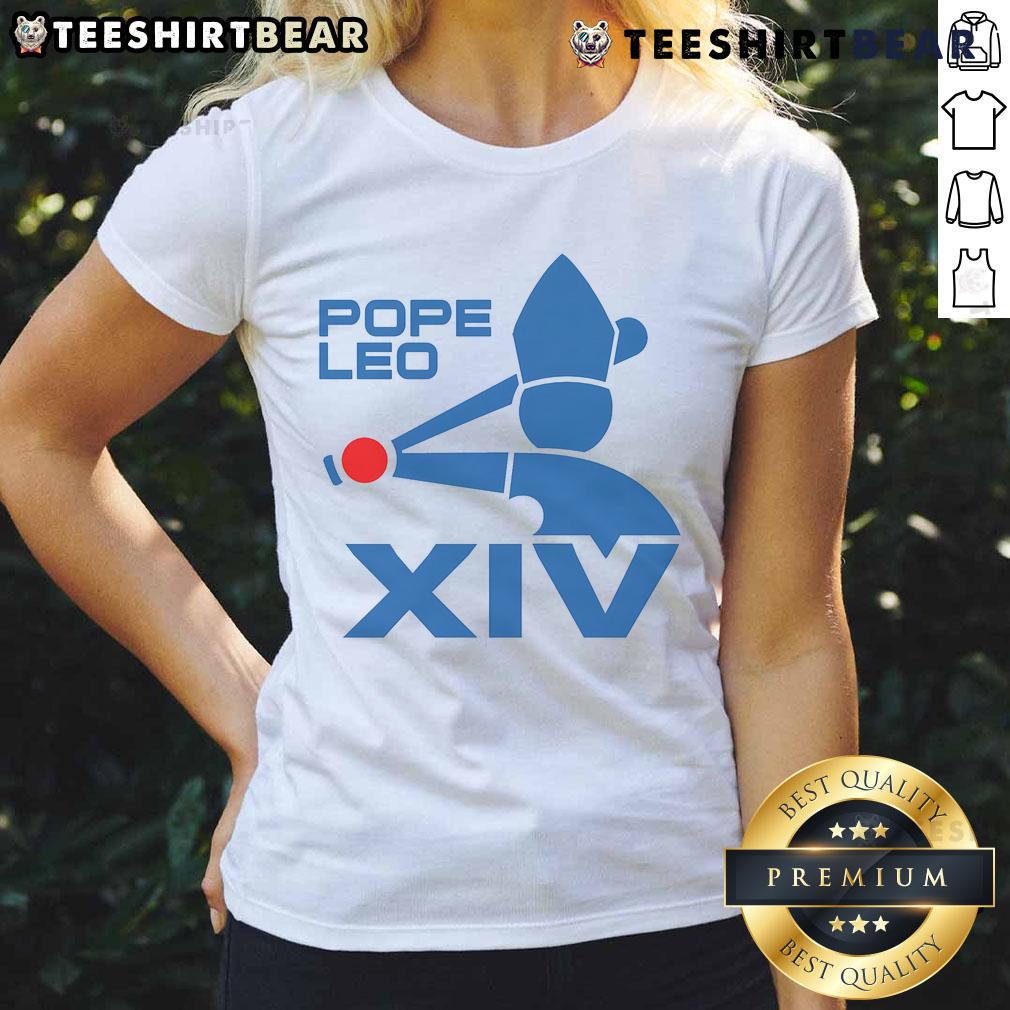 Stylish Nice Pope Leo XIV baseball logo on a ladies tee, perfect for fans of unique graphic apparel.