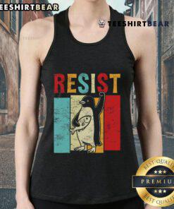 Activism-themed tank top featuring a penguin and 'Nice Resist Resistance' slogan for USA freedom protest fashion.