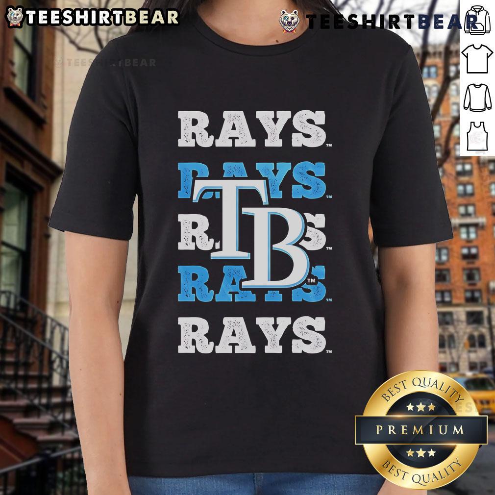 Nice Tampa Bay Rays logo repeat design on a stylish ladies tee, perfect for fans of the MLB team.
