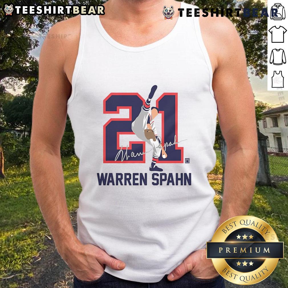 Nice Teambrown Warren Spahn Baseball Hall of Fame member signature tank top for baseball fans and collectors.