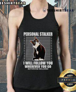 Nice tuxedo cat stalker tank top featuring a playful cat design, perfect for cat lovers and casual wear.