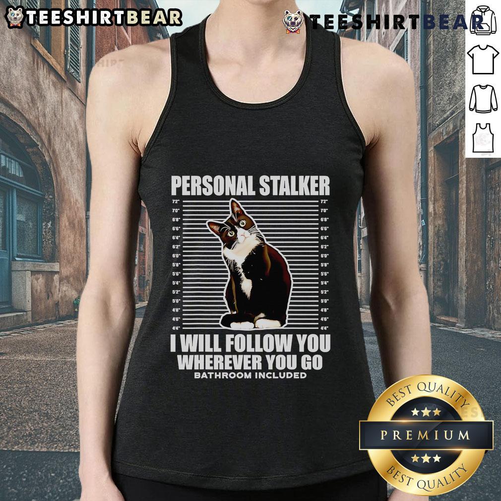 Nice tuxedo cat stalker tank top featuring a playful cat design, perfect for cat lovers and casual wear.