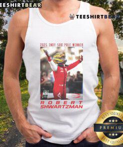 Official 2025 Indy 500 Pole Winner Robert Shwartzman wearing a tank top, celebrating his victory at the iconic race.