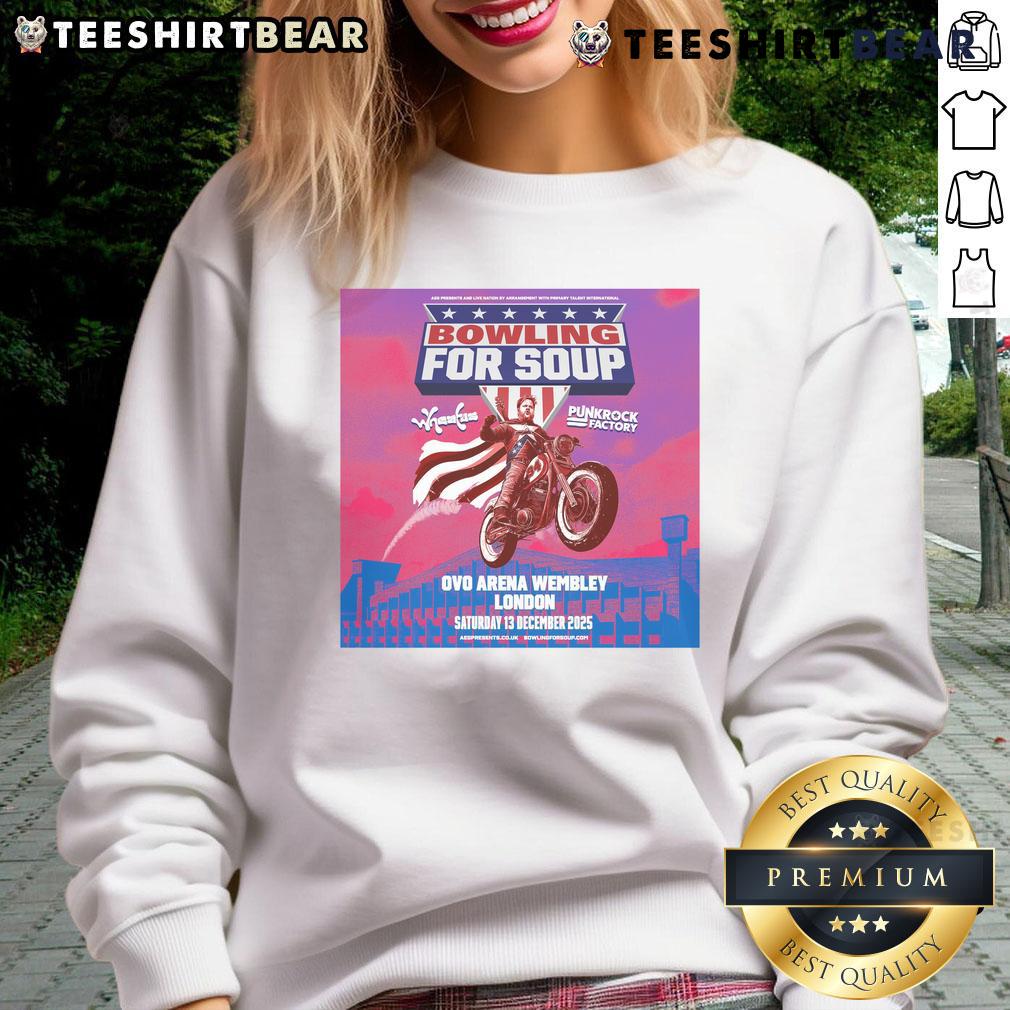 Official Bowling For Soup London Tour OVO Arena 13 Dec 2025 Motor Sweatshirt featuring vibrant design and logo.