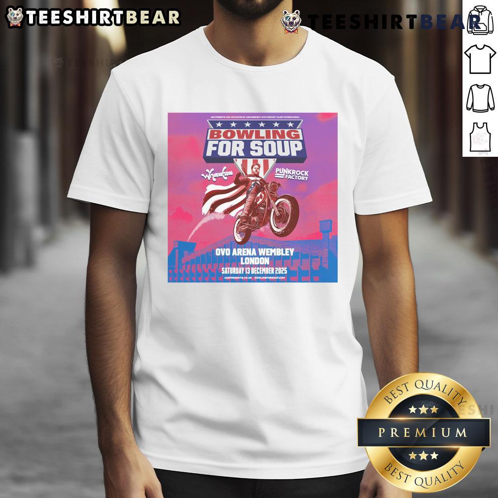 Alt Text: Official Bowling For Soup London Tour T-Shirt featuring Ovo Arena date 13 Dec 2025, perfect for fans and collectors.