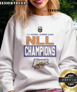 Alt Text: Buffalo Bandits 2025 NLL Cup Champions sweatshirt featuring official locker room logo, perfect for fans.