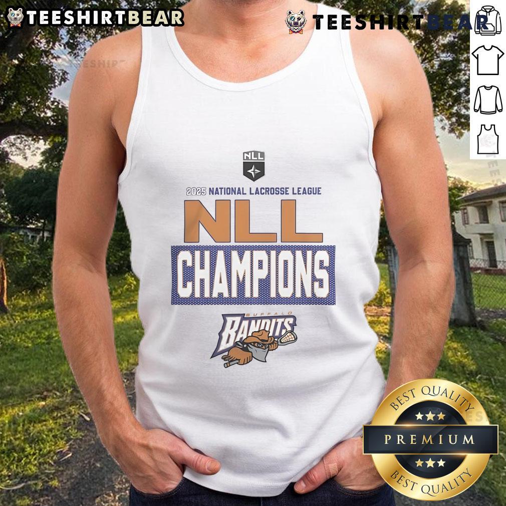 Alt Text: Buffalo Bandits 2025 NLL Cup Champions tank top featuring official logo, perfect for fans and lacrosse enthusiasts.