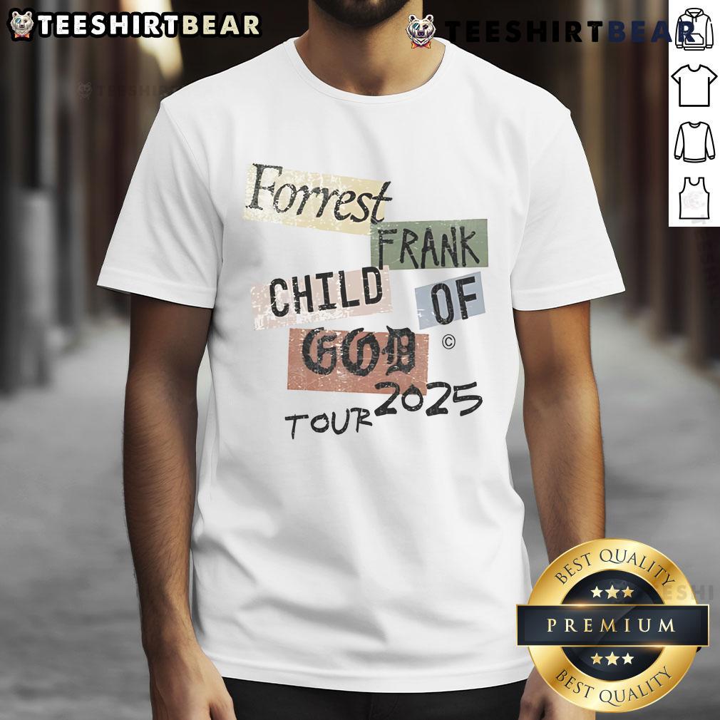 Official Cog Color Block Forrest Frank Child Of God Tour 2025 T-Shirt featuring vibrant colors and tour branding.