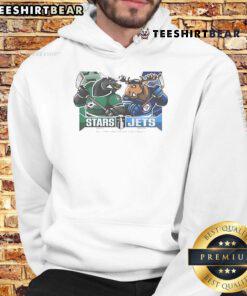 Dallas Stars vs Winnipeg Jets 2025 Western Conference Semi-Finals mascot hoodie featuring team logos and vibrant colors.