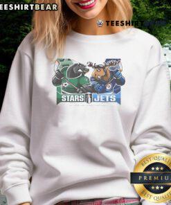 Official Dallas Stars vs Winnipeg Jets 2025 2nd Round Semi-Finals sweatshirt featuring team mascots in vibrant colors.