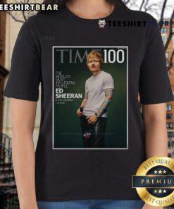 Alt Text: Ed Sheeran featured on the cover of TIME 100's 2025 issue, wearing a stylish ladies tee, celebrating influential people.