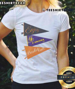 Alt Text: Official Enjoy Basketball X Los Angeles Lakers ladies tee from the Hoop Enthusiast capsule collection, stylish and sporty.