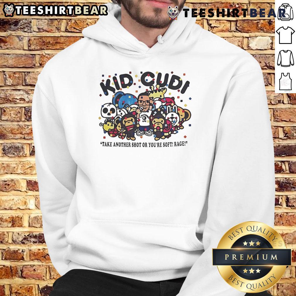 Official Kid Cudi Take Another Shot Or Youre Soft Rage Hoodie in black, featuring bold graphic design and cozy fit.