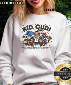 Alt Text: Official Kid Cudi Take Another Shot or You're Soft sweatshirt featuring bold graphic design on a stylish black background.