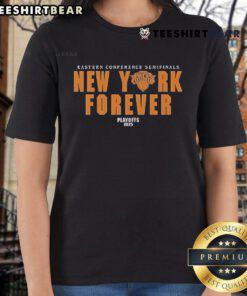 Official New York Forever Playoffs 2025 Knicks Eastern Conference Semifinals ladies tee in vibrant team colors.