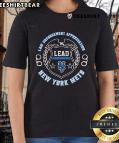 Alt Text: 2025 Official New York Mets Law Enforcement Appreciation Day Ladies Tee featuring team logo and blue design.