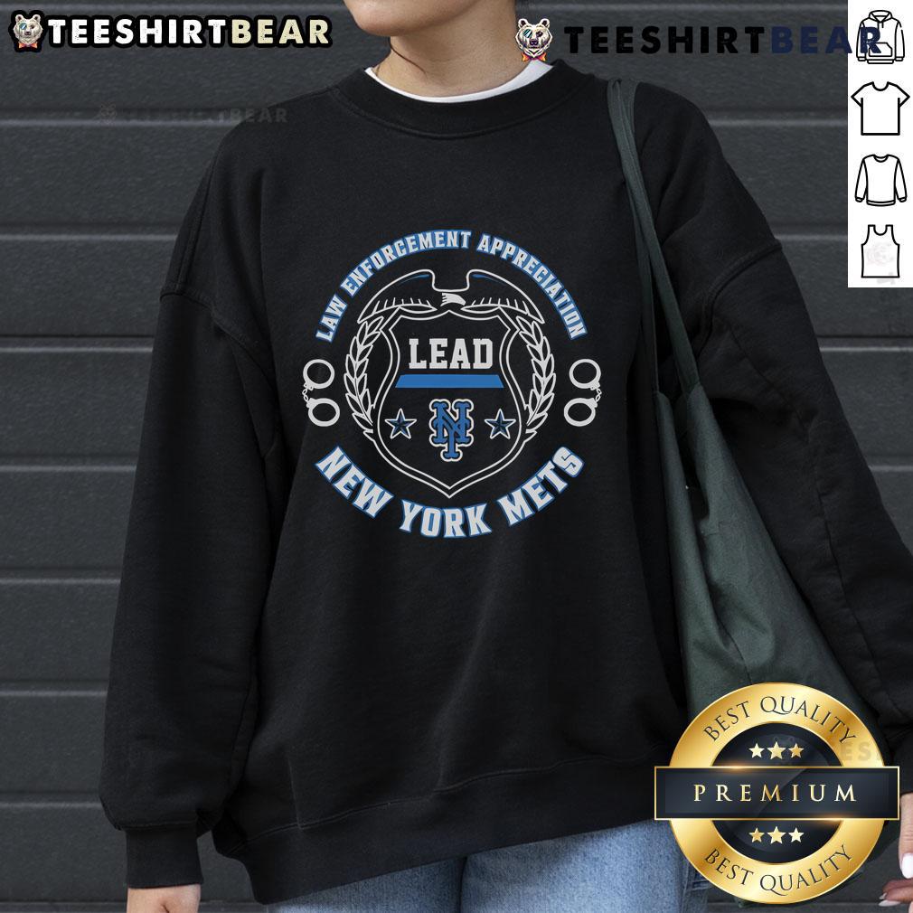 Official New York Mets Law Enforcement Appreciation Day 2025 sweatshirt featuring team logo and commemorative design.