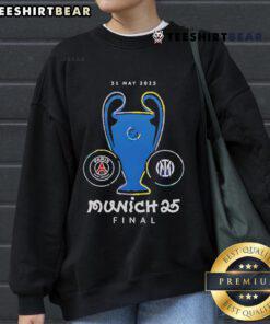 Alt Text: Official Paris Saint-Germain Munich Final 2025 sweatshirt featuring team logo and stylish design for fans.