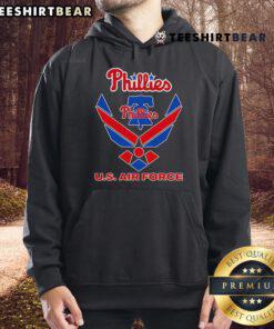 Official Phillies U.S. Air Force Hoodie in navy blue, showcasing team logo and military emblem for baseball fans.