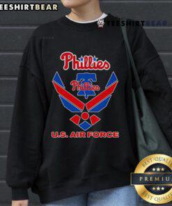 Official Phillies U.S. Air Force sweatshirt featuring team logo and military design, perfect for fans and veterans.