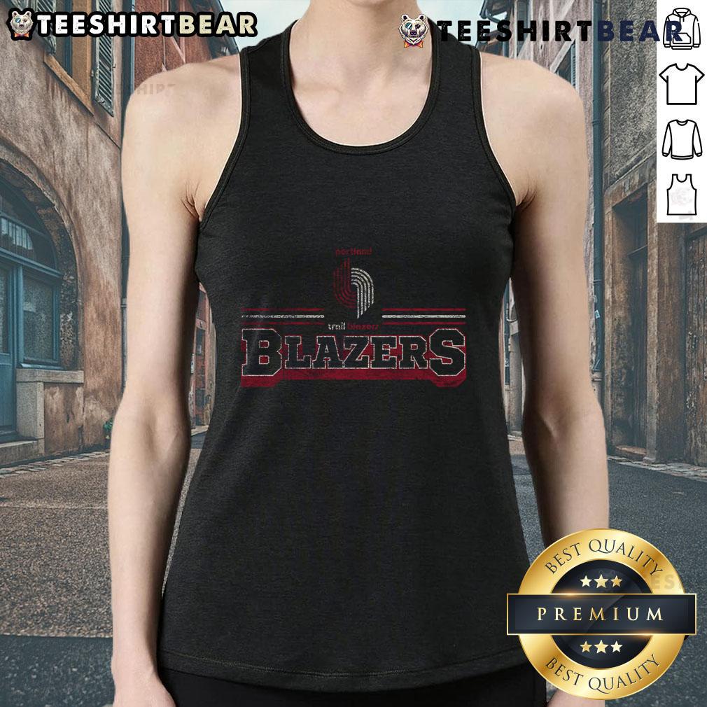 Official Portland Trail Blazers fan banner tank top featuring team colors and logo, perfect for game day attire.