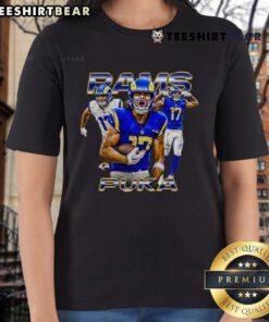 Alt Text: Official Puka Nacua Black Los Angeles Rams Notorious Player Ladies Tee featuring stylish design and team logo.