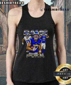 Alt Text: Official Puka Nacua black tank top featuring Los Angeles Rams logo, perfect for fans of this notorious player.
