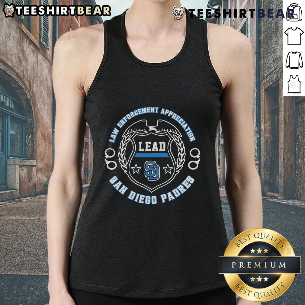 Official San Diego Padres Law Enforcement Appreciation Day 2025 tank top featuring team logo and event design.