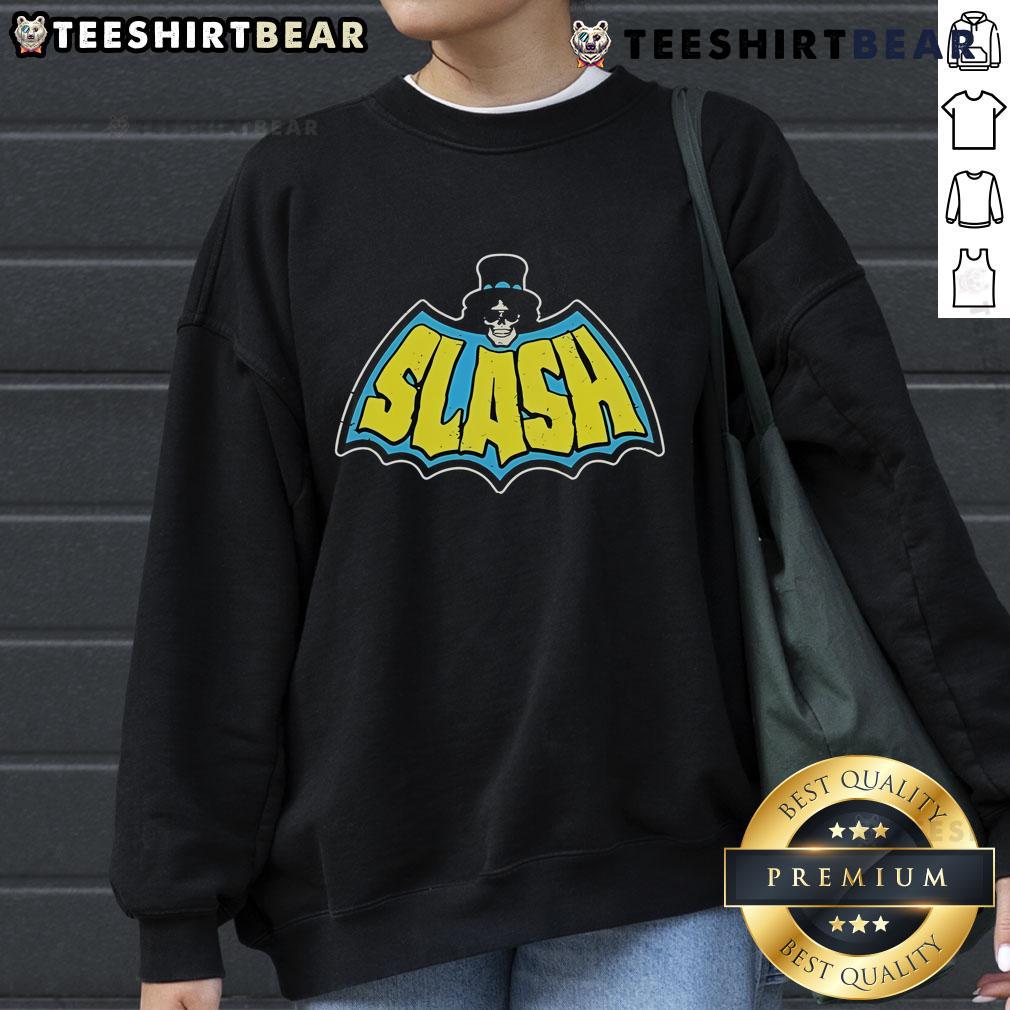Official Slash Batman sweatshirt featuring bold graphics, perfect for fans of superhero apparel and casual streetwear.