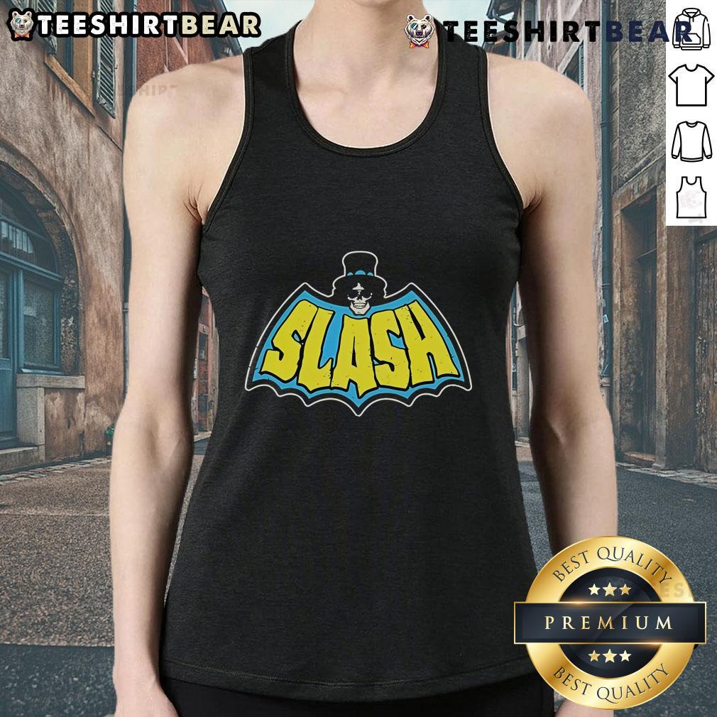 Alt Text: Official Slash Batman Tank Top featuring a bold graphic design, ideal for fans of superhero apparel and casual wear.