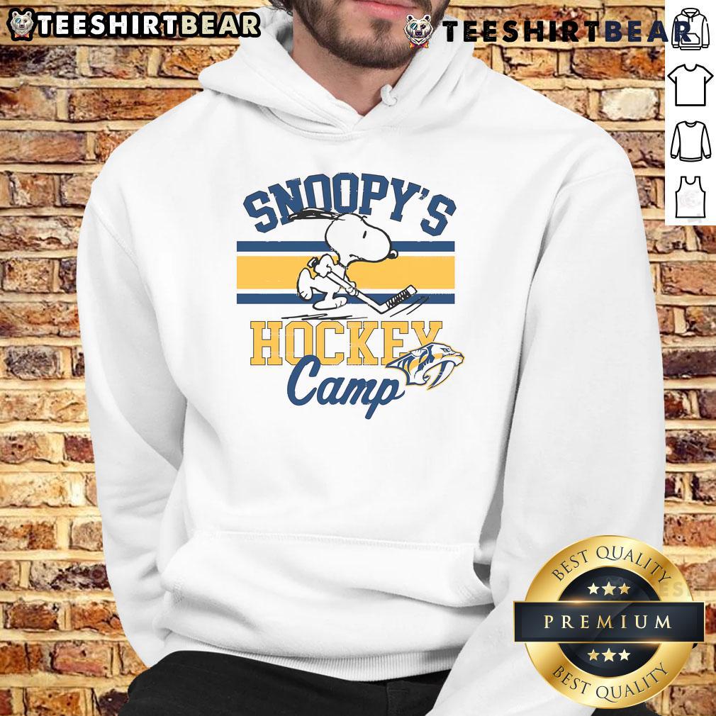 Alt Text: Official Snoopy Nashville Predators hoodie from Snoopy's Hockey Camp, featuring NHL teams logo and vibrant design.