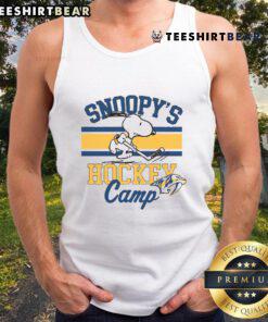 Alt Text: Official Snoopy Nashville Predators Hockey Camp tank top featuring Snoopy and NHL logos for all teams.