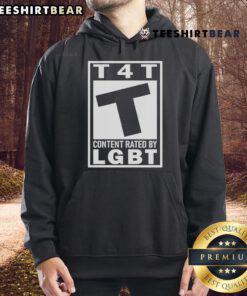 Alt Text: Official T4T Content Rated by LGBT Hoodie featuring vibrant colors and a unique design perfect for pride events.