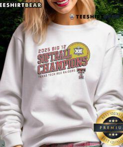Texas Tech Red Raiders 2025 Big 12 Softball Tournament Champions sweatshirt showcasing team pride and victory.