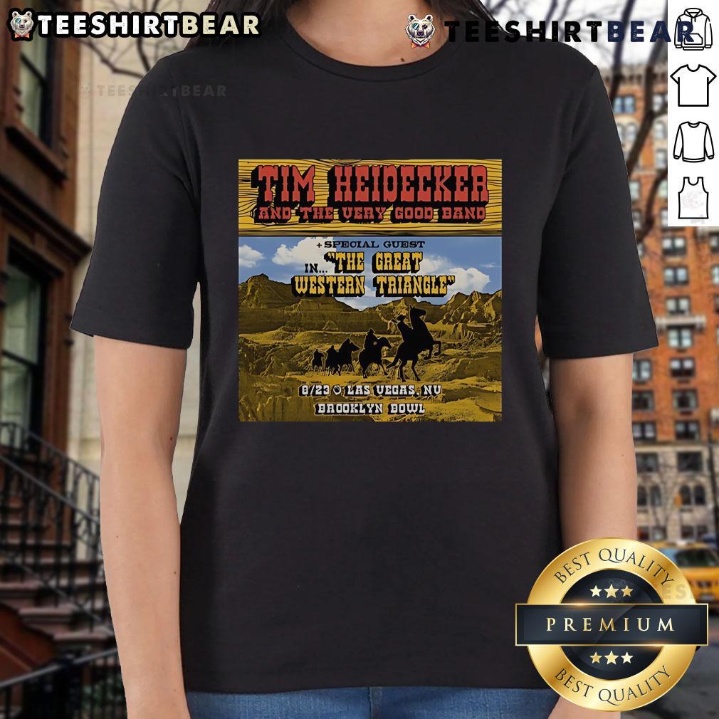 Official Tim Heidecker The Very Good Band tour ladies tee for the Great Western Triangle 2025, featuring vibrant design.